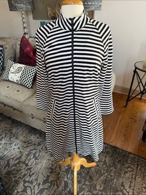 Cabi byline jacket Black & White Striped Zip-Up jacket